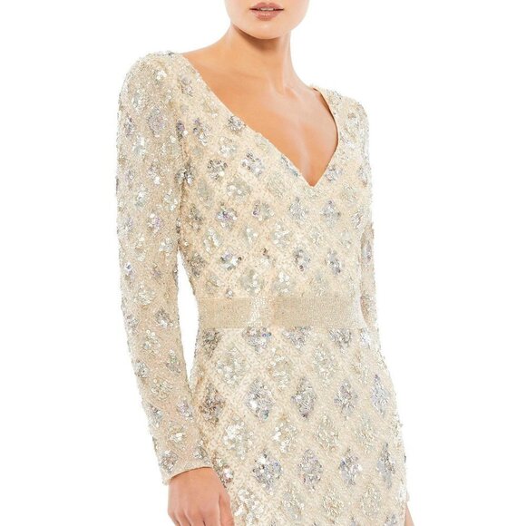 MAC DUGGAL Beaded A-Line Gown in Nude Size US 12 - Picture 14 of 15